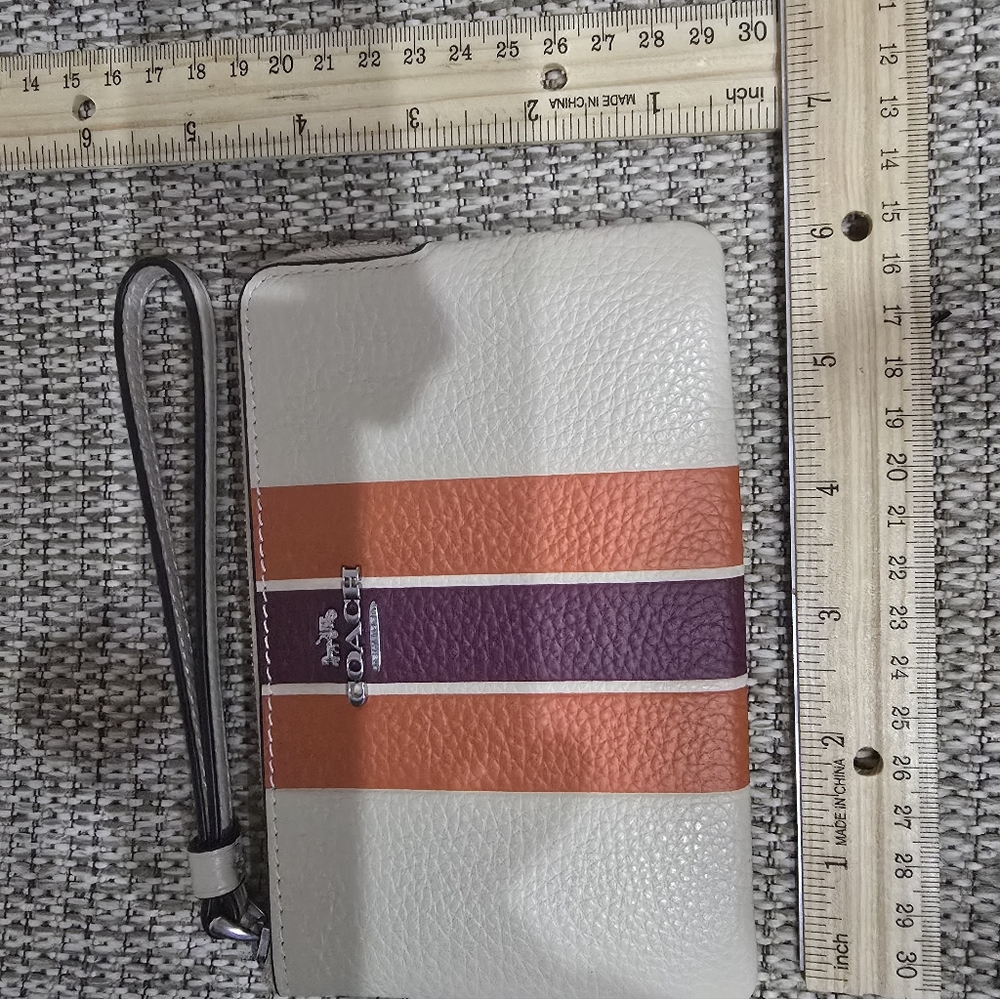 NWOT Coach Cream Wristlet with Orange and Purple Stripes MSRP $88 - Picture 7 of 8